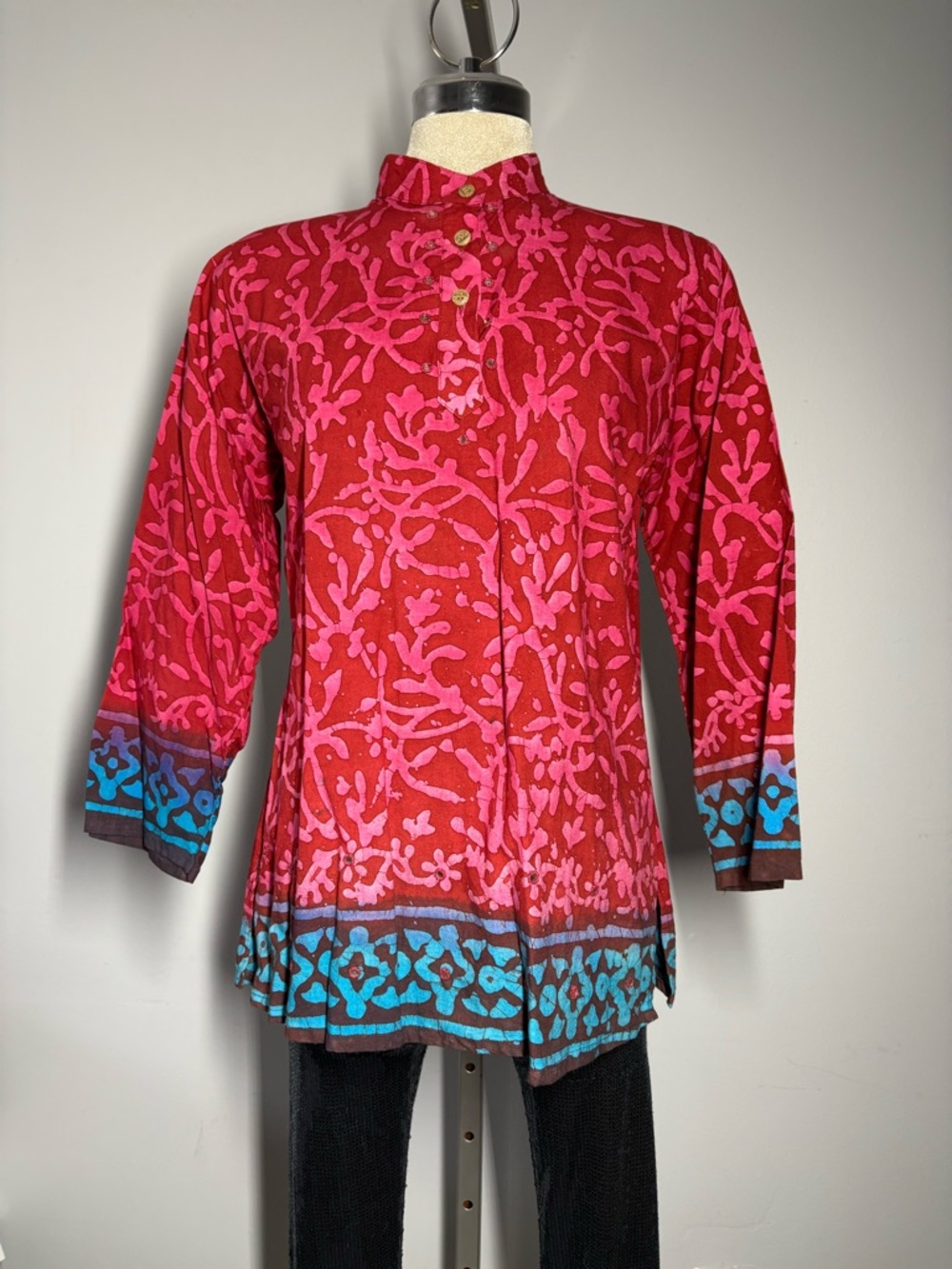 India Boutique Red and Pink Printed Tunic Camisole with Blue Border